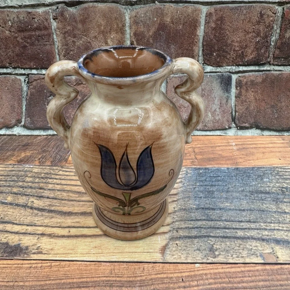 Vintage Stangl Pottery Terra Rose Vase Hand Painted Tulip 3266 Trenton MCM
